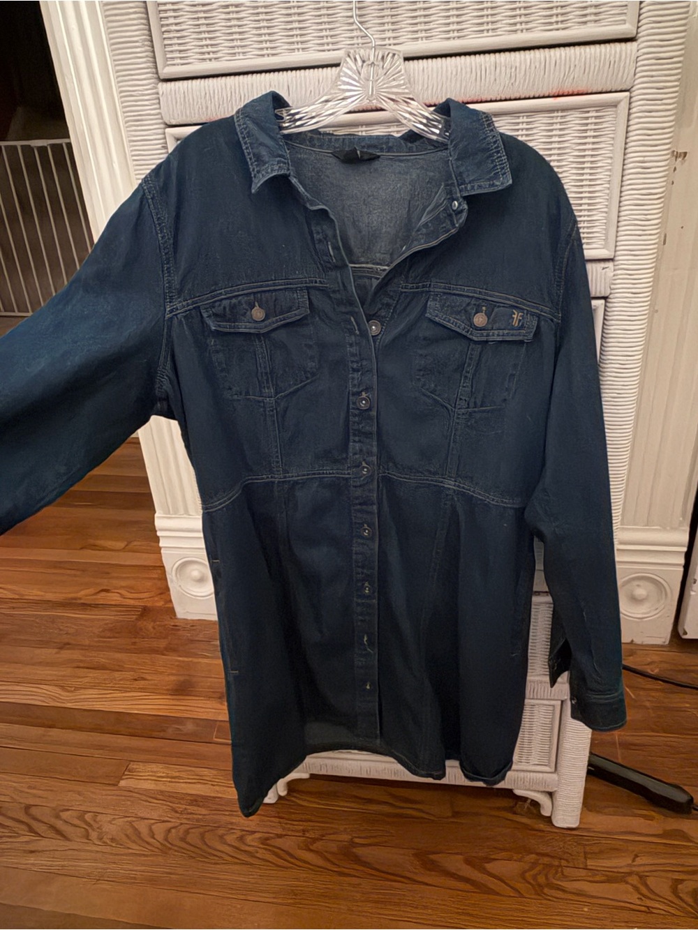 Frye womens XL Button-Front Denim jean dress long sleeve worn once CUTE! Cowgirl - Picture 7 of 11